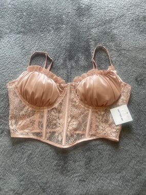 Better Be Dusty Rose Lace Longline Satin Bra